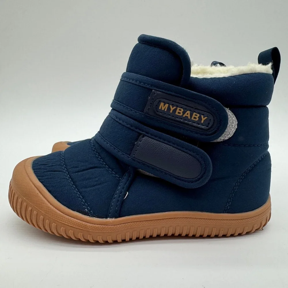 MyBaby Kids Navy Blue Quilted Puffer Snow Boots Faux Fur Lined Size 10,10.5